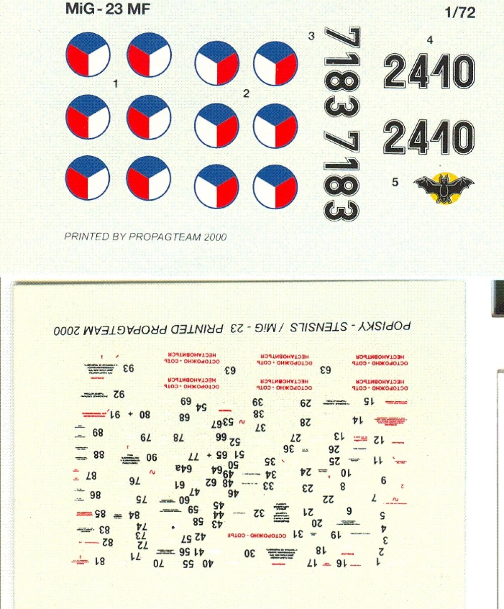 72045 Obtiskový aršík MiG-23 MF - EXPERT, měř. 1/72