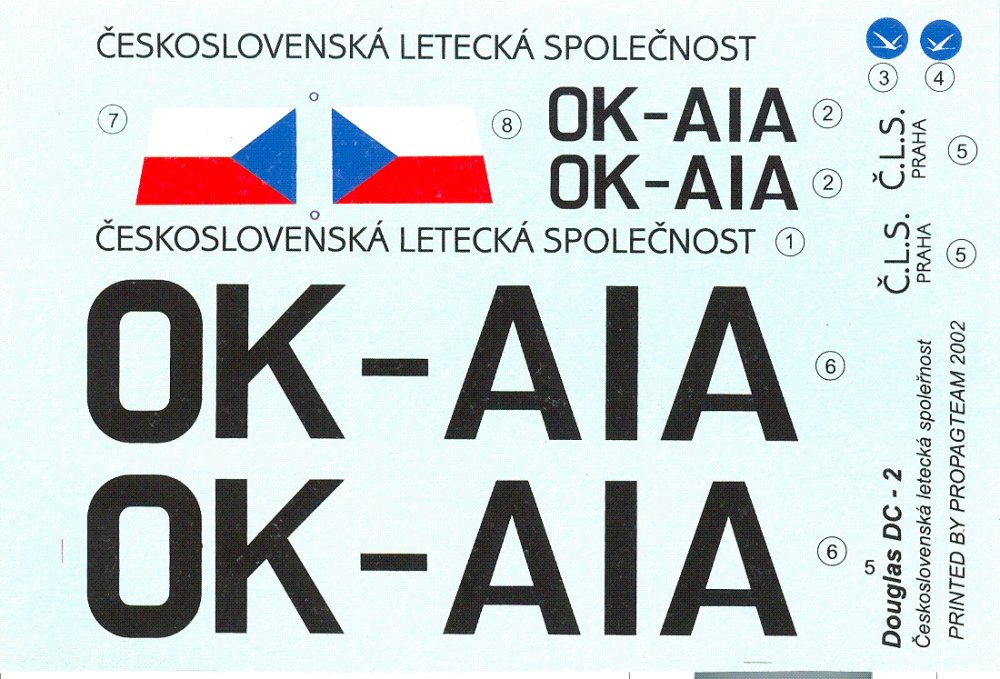 72052 Obtiskový aršík Douglas DC-2, Československá letecká společnost, měř. 1/72