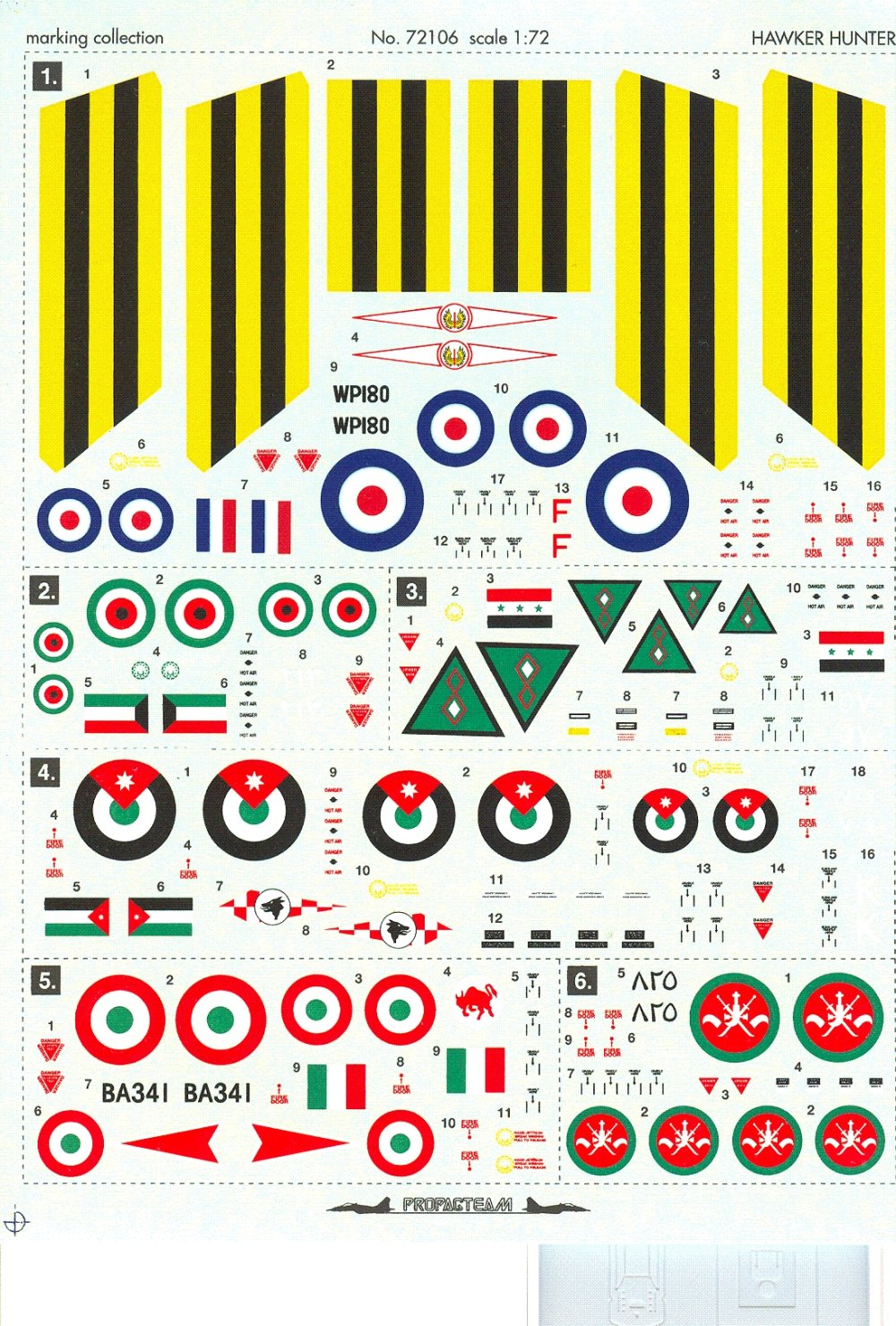 72106 Obtiskový aršík letoun Hawker Hunter, měřítko 1/72