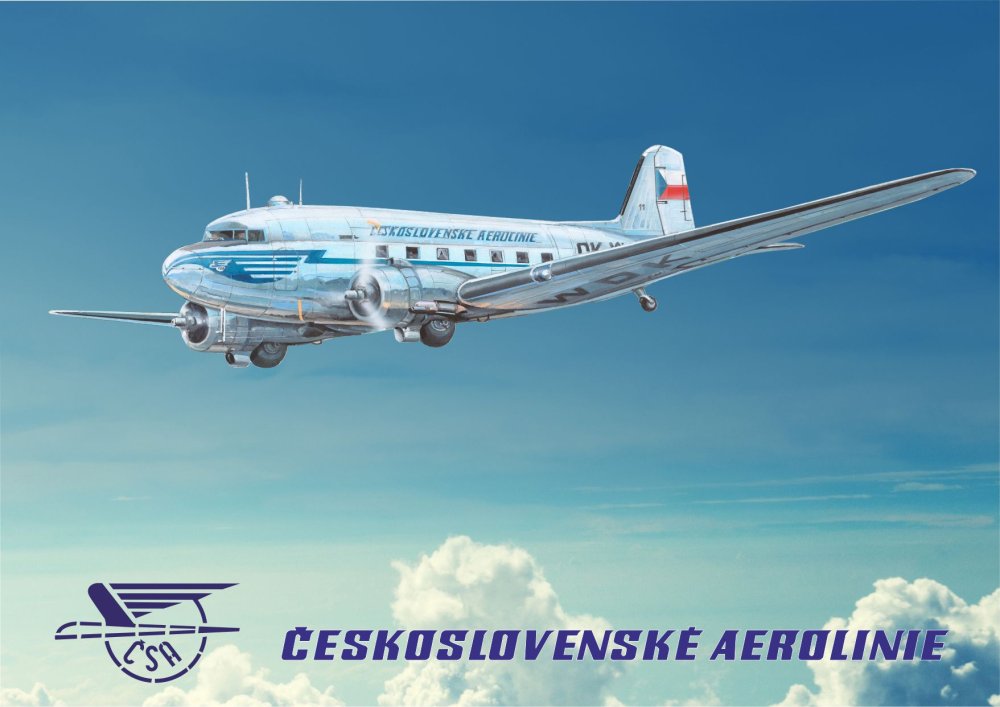 AP 37 Hliníkový poster s motivem letounu Douglas DC-3 Československé aerolinie