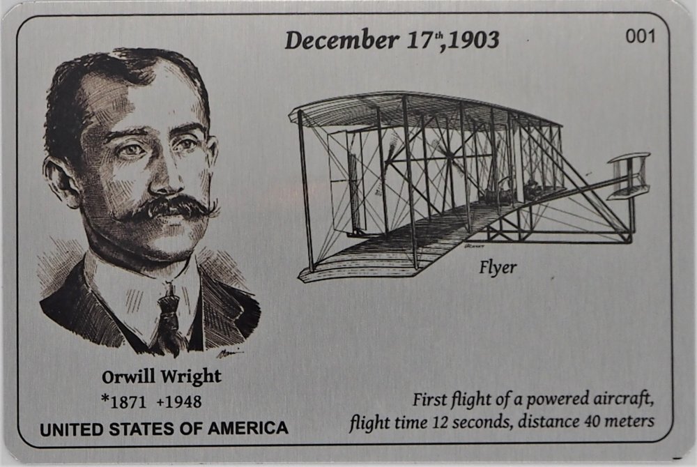 Postcard hliník - Orville Wright