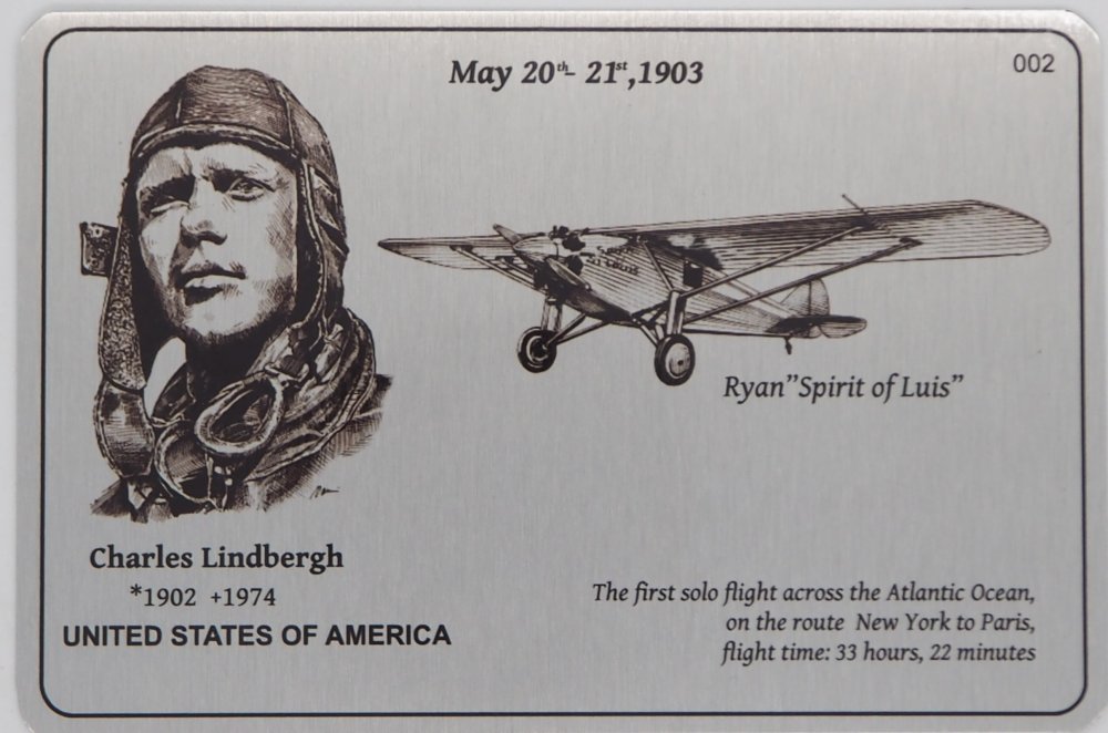 Postcard hliník - Charles Lindbergh