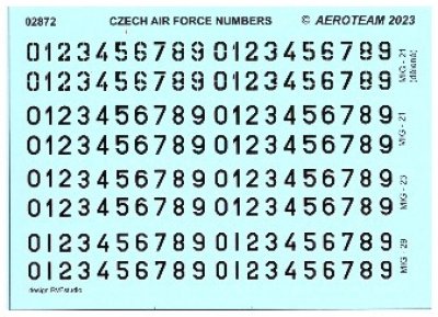 02872 Obtisk - kodová čísla pro letouny MiG-21, MiG-23 a MiG-29, měř. 1/72
