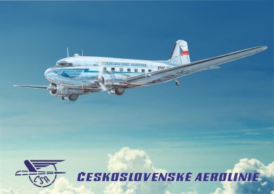 AP 37 Hliníkový poster s motivem letounu Douglas DC-3 Československé aerolinie