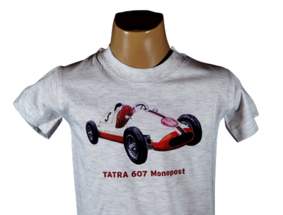 TD 02 Tričko dětské s motivem TATRA 607 závodní monopost šedý melír